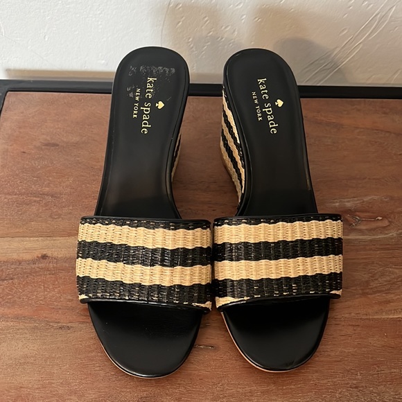 KATE SPADE Linda Wedges Tan And Black Raffia - Picture 4 of 12